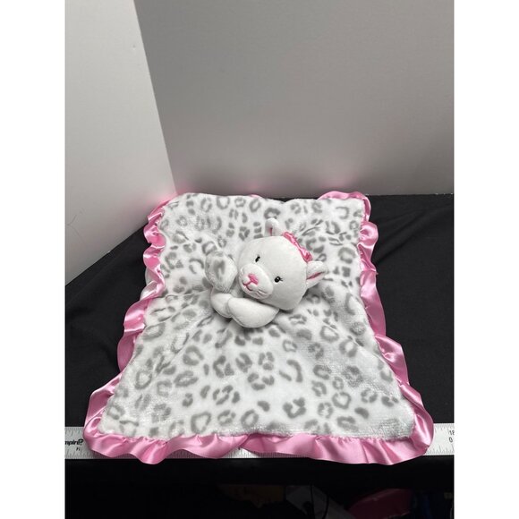 Oakie Dokie Plush Cat Kitten Lovey Security Blanket With Pink Bow Ruffle Trim Sa - Picture 2 of 8